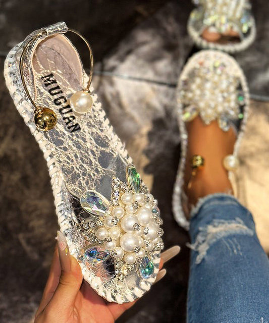 Hiking Splicing Faux Silver Sandals Leather Bead Stylish Nail