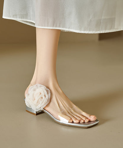 Splicing Silver Stylish Chunky Peep Floral Toe Sandals