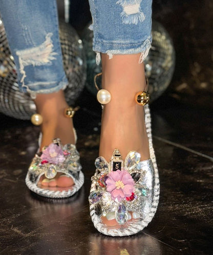 Silver Sandals For Fashion Splicing Floral Walking Zircon Best
