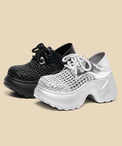 Up Out Silver Platform Fashion Hollow Splicing Sandals Lace