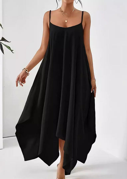 Einfaches solides Baumwollkleid Spaghetti Apricot Strap Asymmetrisch