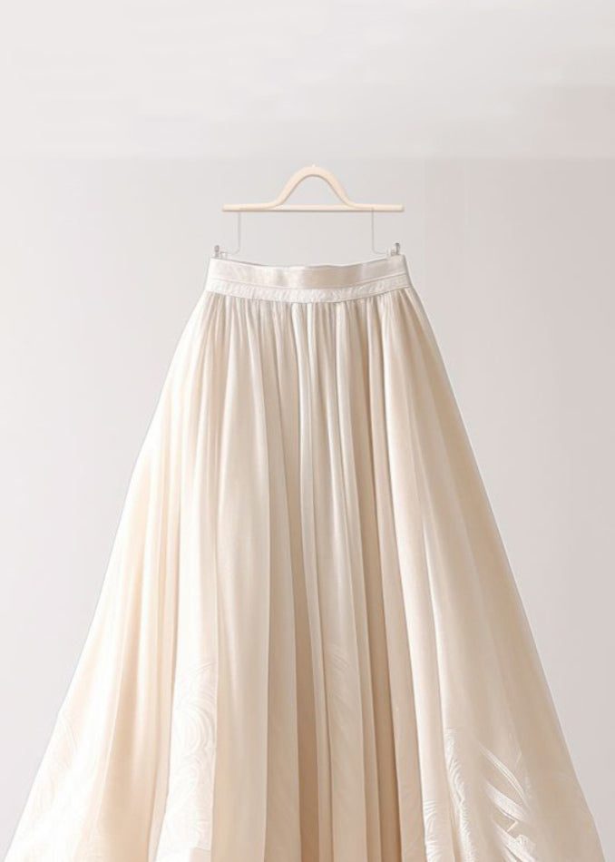 Simple Beige Asymmetrical Wrinkled Elastic Waist Chiffon Skirt Summer Ada Fashion