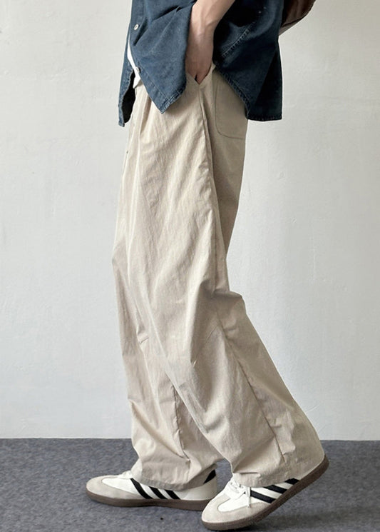 Pantalon d'été en coton avec poches boutonnées pour homme, simple et uni, beige