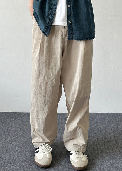 Pantalon d'été en coton avec poches boutonnées pour homme, simple et uni, beige