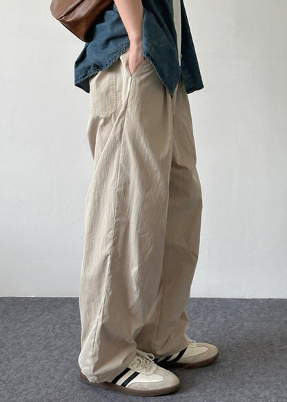 Pantalon d'été en coton avec poches boutonnées pour homme, simple et uni, beige