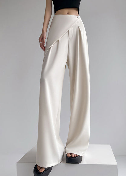 Pantalon beige d'été à jambes larges et patchwork, taille simple et haute