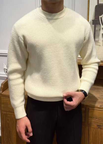 Pull simple beige à col rond pour homme, tricot uni, printemps TK004