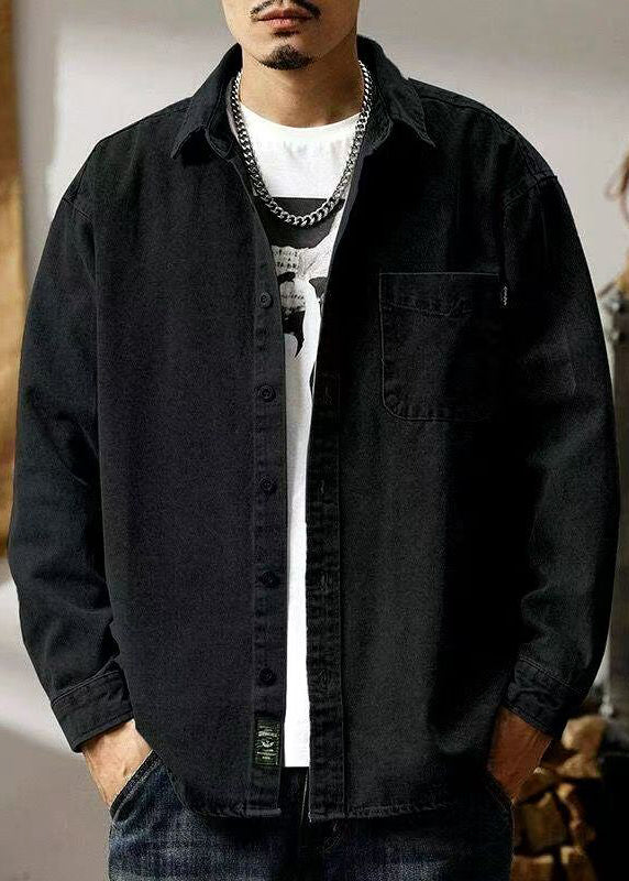 Einfache Frühling Männer Denim Solide Taste Taschen Shirts