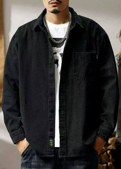 Einfache Frühling Männer Denim Solide Taste Taschen Shirts