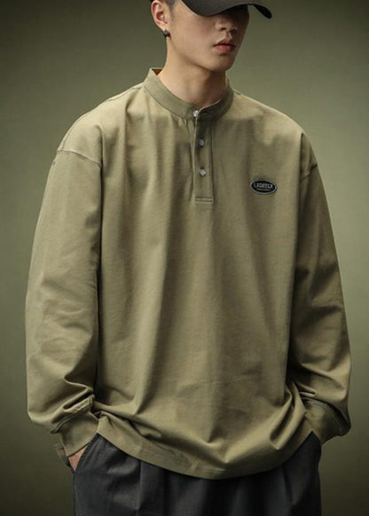 T-shirt de printemps en coton pour homme, uni, noir, bouton, simple