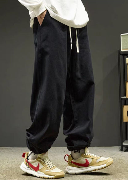 Pantalon simple en polaire chaude et unie avec cordon de serrage pour homme, noir, printemps RM059