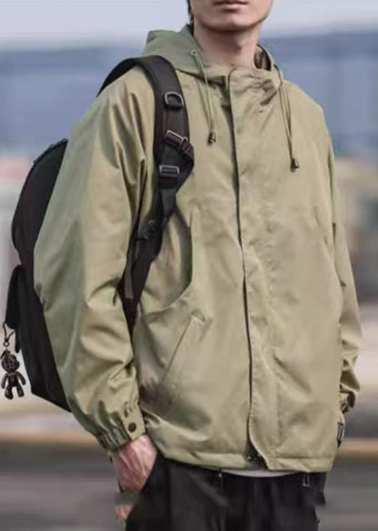 Manteau simple à capuche en coton uni avec poches noires pour homme, printemps