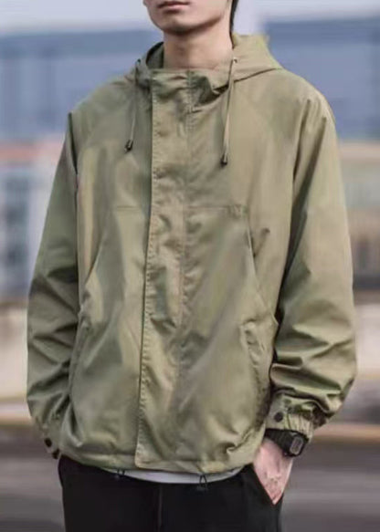 Manteau simple à capuche en coton uni avec poches noires pour homme, printemps