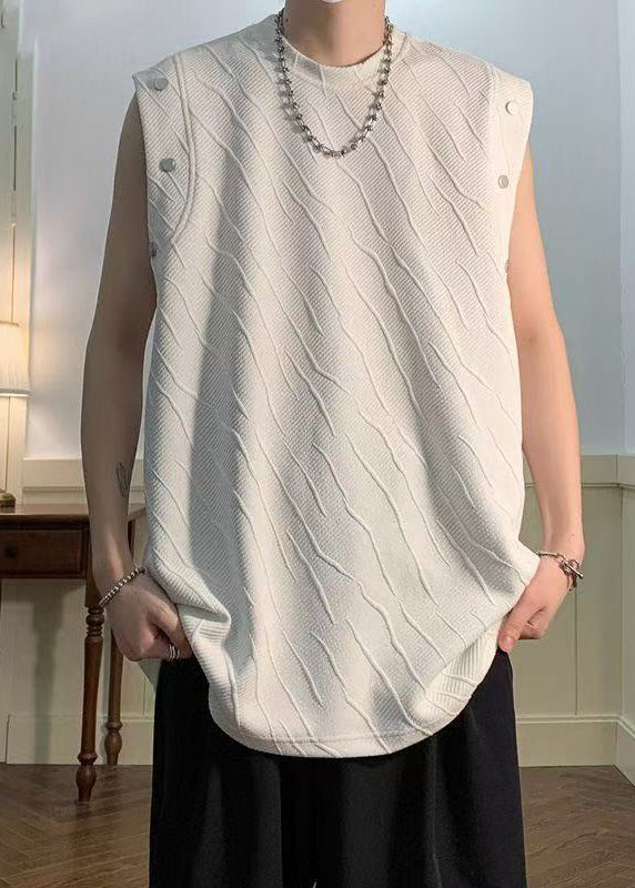 Chemises en coton à col rond sans manches pour hommes, couleur unie, simple, noire