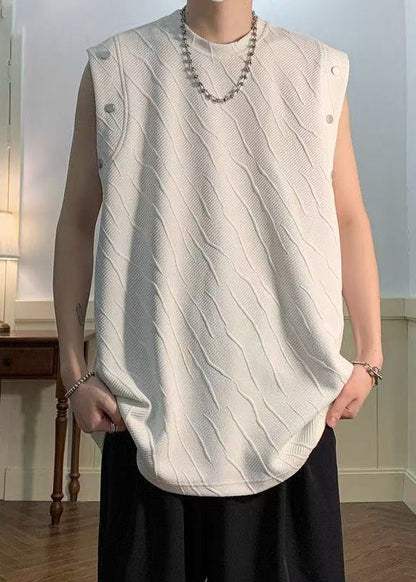 Chemises en coton à col rond sans manches pour hommes, couleur unie, simple, noire