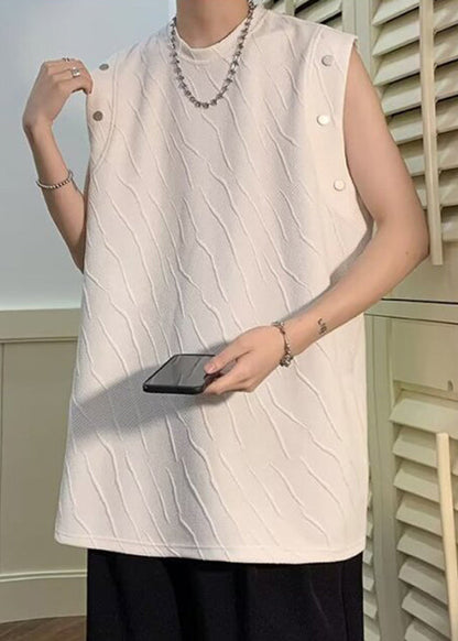 Chemises en coton à col rond sans manches pour hommes, couleur unie, simple, noire