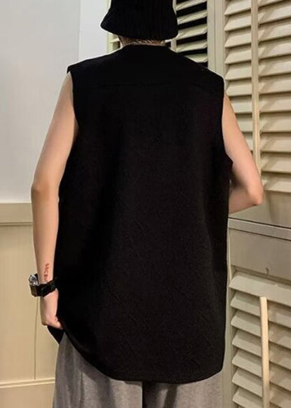 Chemises en coton à col rond sans manches pour hommes, couleur unie, simple, noire