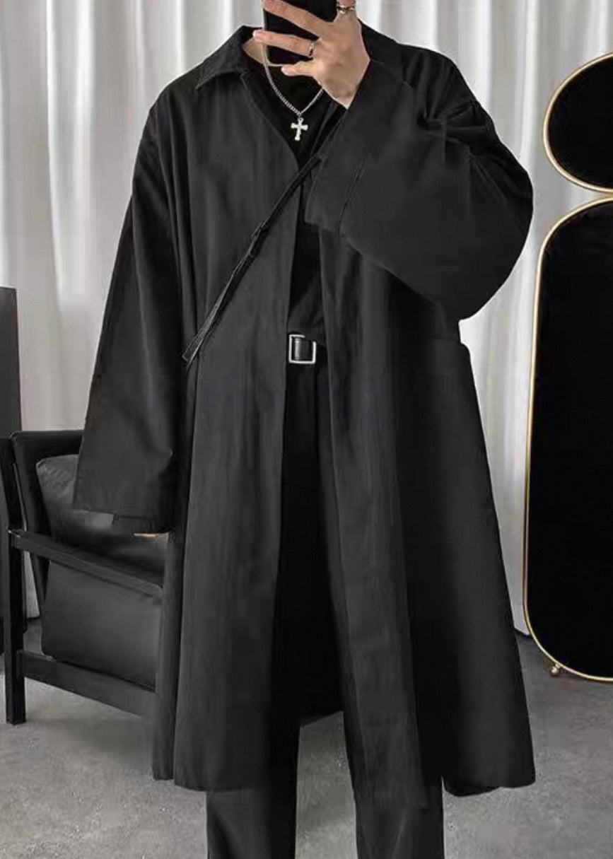 Manteau simple noir à col Peter Pan en coton uni pour homme, printemps YQ010