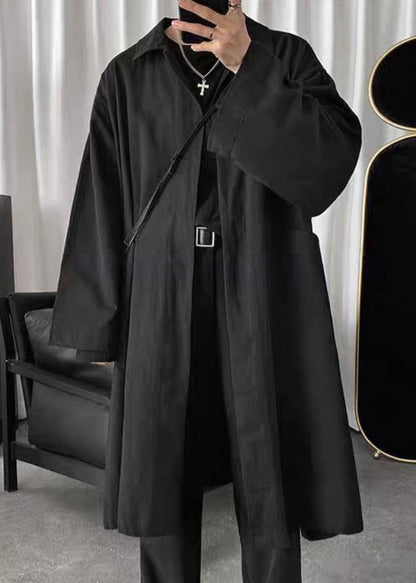 Manteau simple noir à col Peter Pan en coton uni pour homme, printemps YQ010