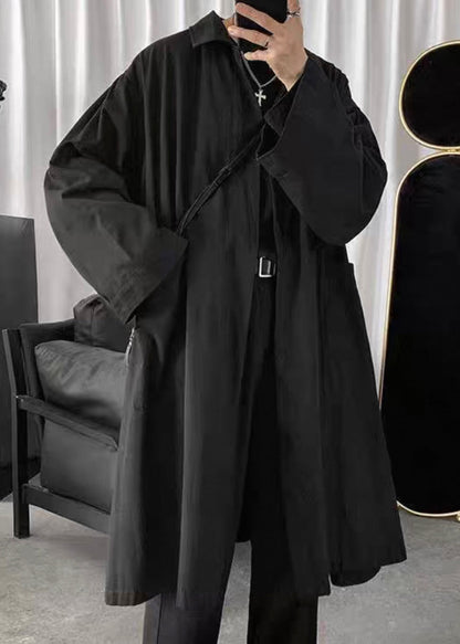 Manteau simple noir à col Peter Pan en coton uni pour homme, printemps YQ010
