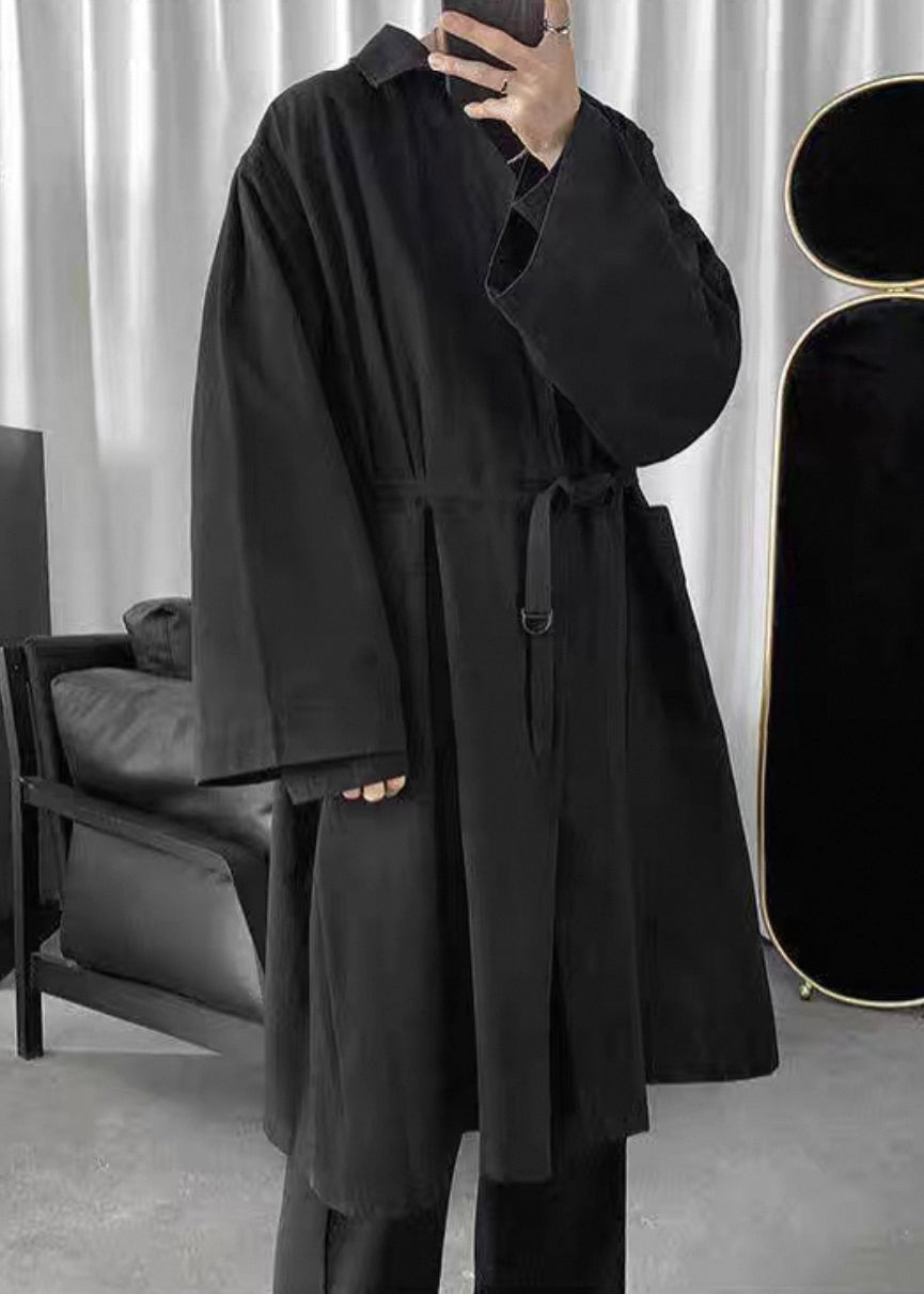 Manteau simple noir à col Peter Pan en coton uni pour homme, printemps YQ010