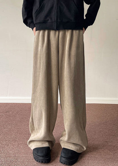 Simple Black Pockets Thick Corduroy Men Wide Leg Pants Spring RM056