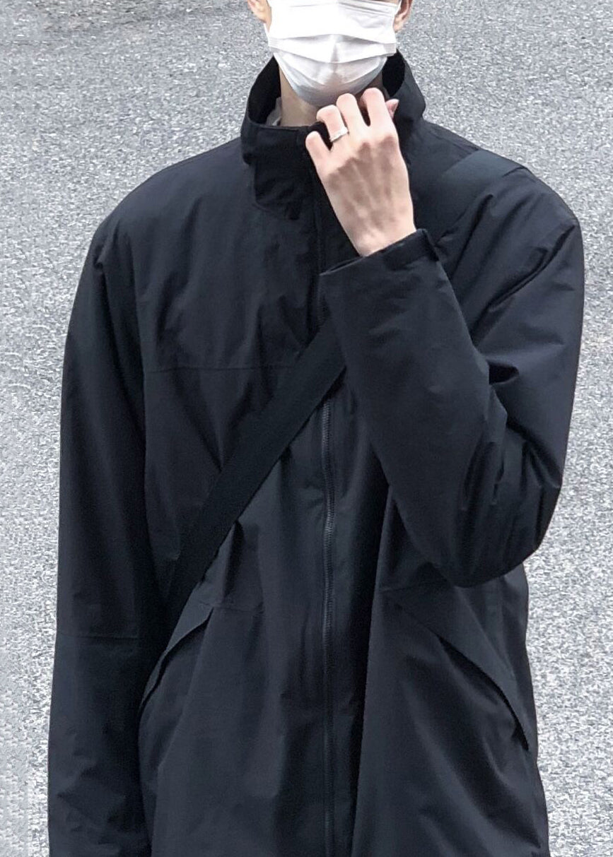 Mantel Herren Einfarbig Reißverschluss Frühling Einfach Baumwolle Kragen Stehkragen Schwarz