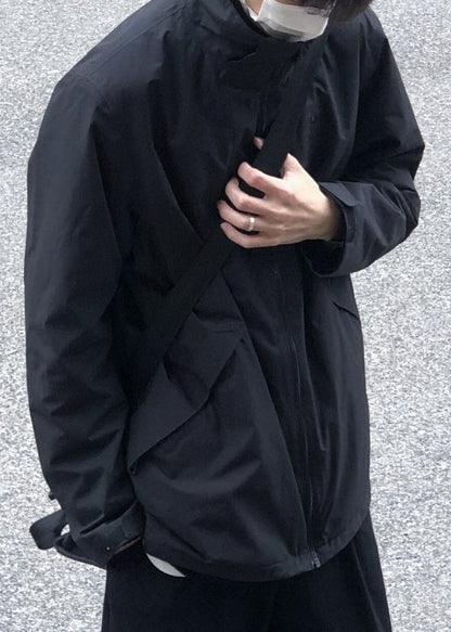 Mantel Herren Einfarbig Reißverschluss Frühling Einfach Baumwolle Kragen Stehkragen Schwarz