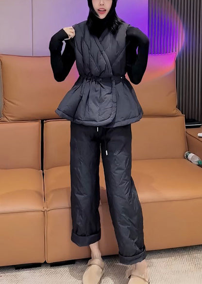 Schlichter schwarzer Rollkragenpullover mit elastischer Taille und feiner Baumwollfüllung, dreiteiliges Set, Frühling YW024