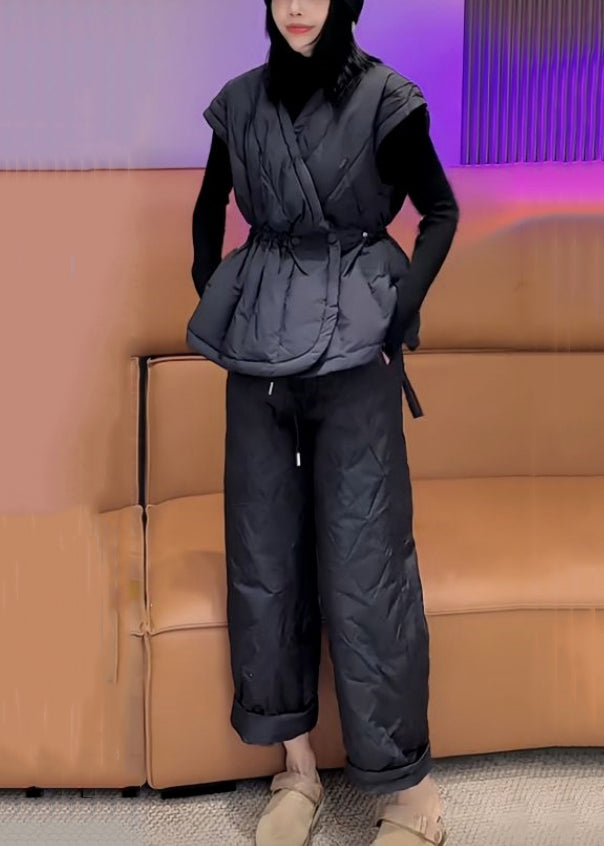 Schlichter schwarzer Rollkragenpullover mit elastischer Taille und feiner Baumwollfüllung, dreiteiliges Set, Frühling YW024