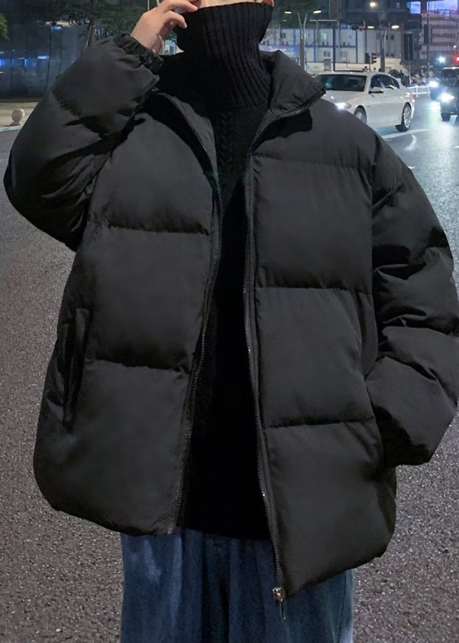 Simple Black Zip Up Taschen Solid Herren Parka WinterRM012