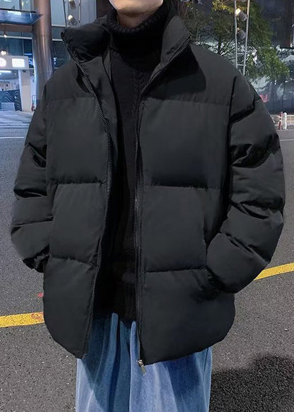 Simple Black Zip Up Taschen Solid Herren Parka WinterRM012