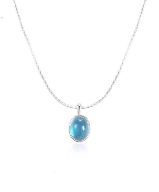 Collier pendentif simple en alliage de pierres précieuses bleues KX1030