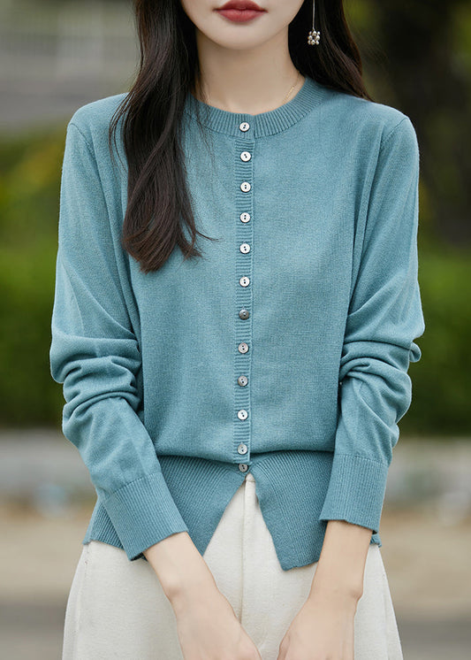 Manteau en laine bleu uni à col rond et boutons, simple, printemps TF039