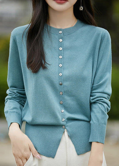 Manteau en laine bleu uni à col rond et boutons, simple, printemps TF039