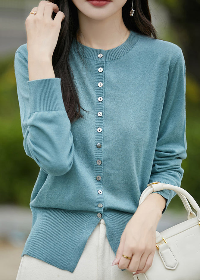 Manteau en laine bleu uni à col rond et boutons, simple, printemps TF039