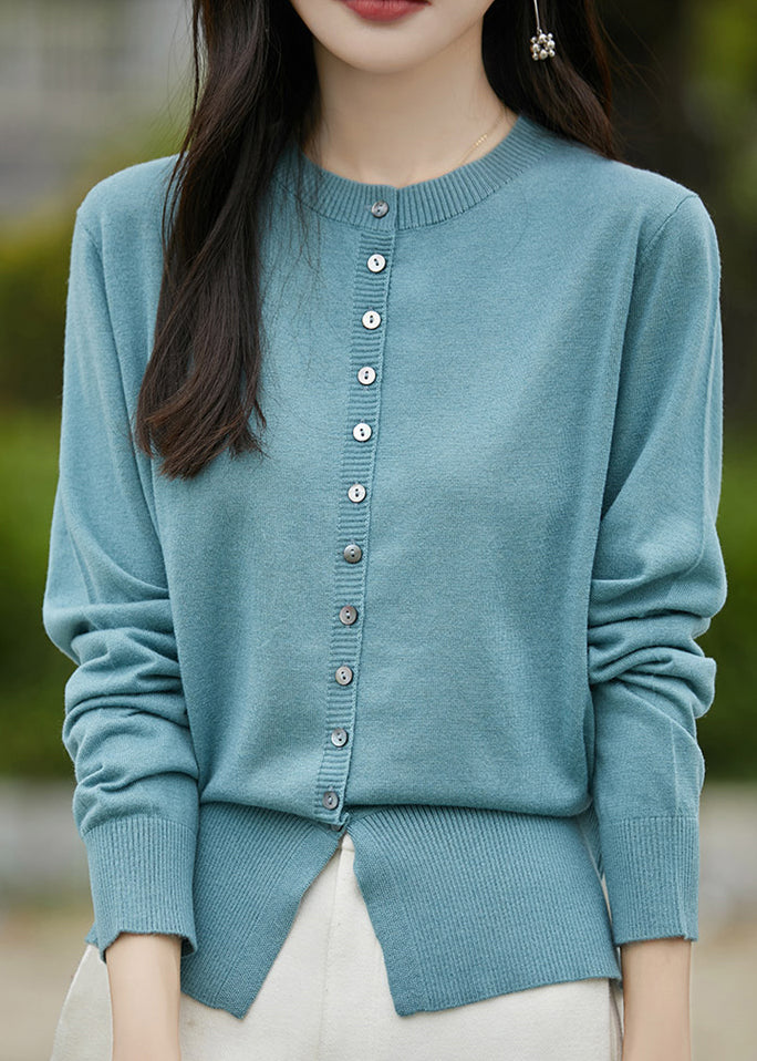 Manteau en laine bleu uni à col rond et boutons, simple, printemps TF039