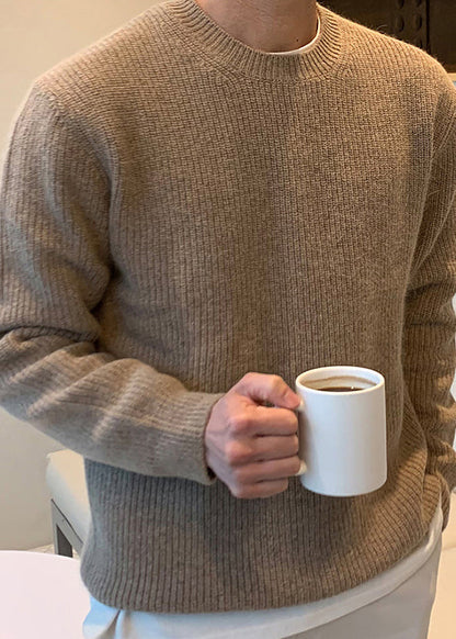 Einfache Blau O Neck Solide Strick Herren Pullover Frühling TK015