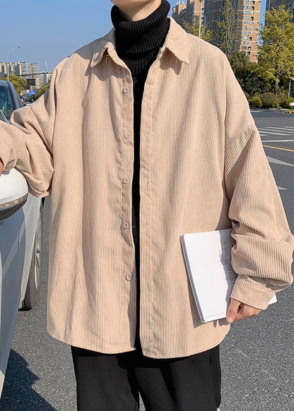 Einfache Kragen Peter Shirts Cord Taste Blau Mantel Herren Pan