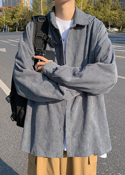 Einfache Kragen Peter Shirts Cord Taste Blau Mantel Herren Pan