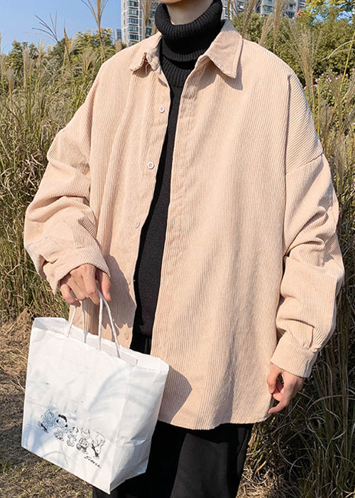 Einfache Kragen Peter Shirts Cord Taste Blau Mantel Herren Pan