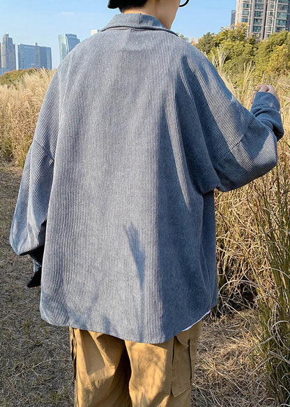 Einfache Kragen Peter Shirts Cord Taste Blau Mantel Herren Pan