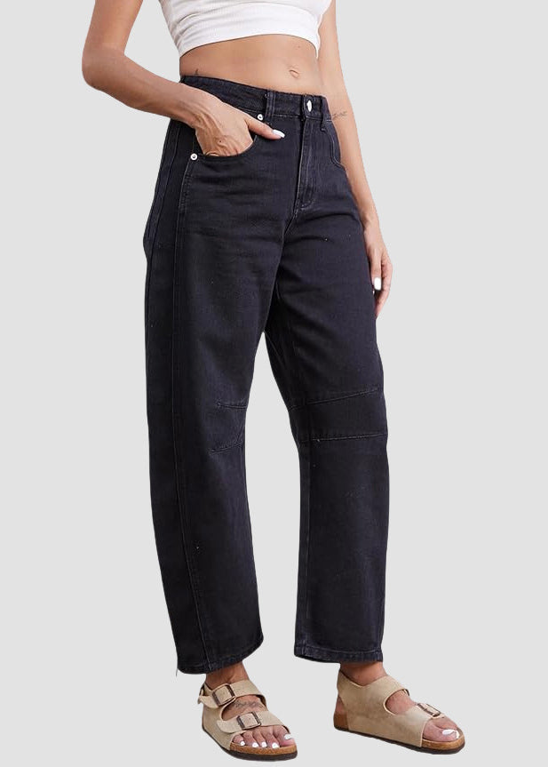 Pantalon d'été simple en jean taille haute avec poches courtes bleues