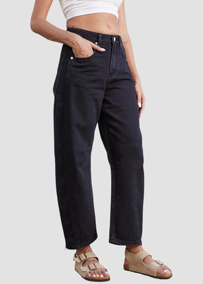 Pantalon d'été simple en jean taille haute avec poches courtes bleues