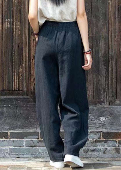 Pantalon en lin uni à poches bleues simples pour l'été QE022