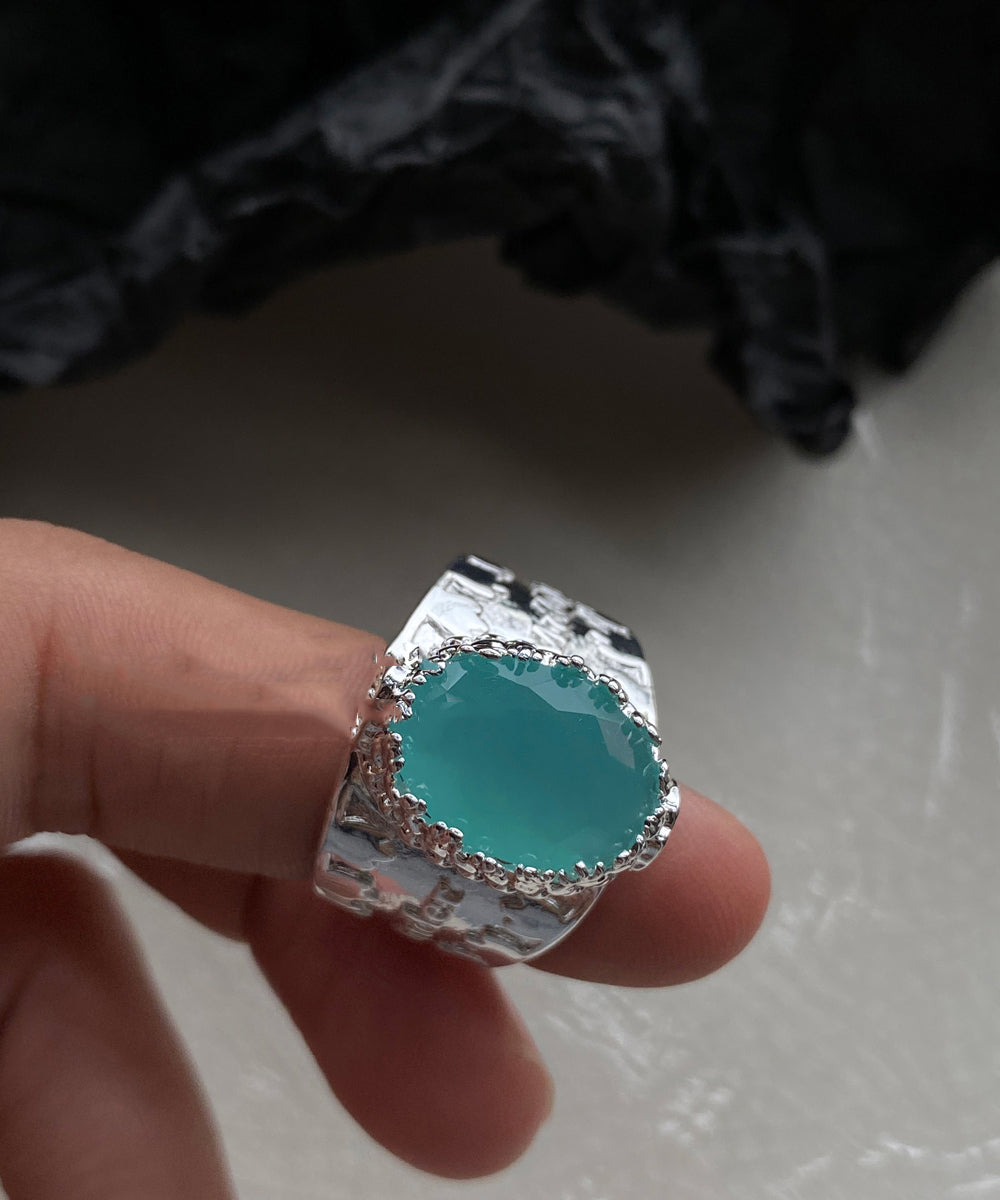 Blau stahl Edelstahl Einfache Ringe Kristall