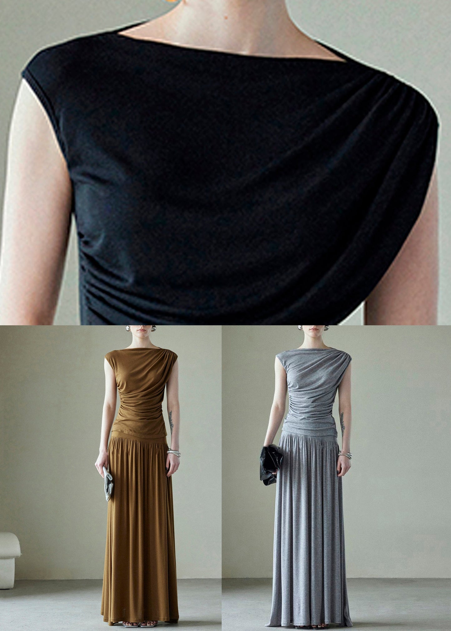 Baumwoll-Design, zerknitterte Stücke, braun, einfaches Set, Original, zwei