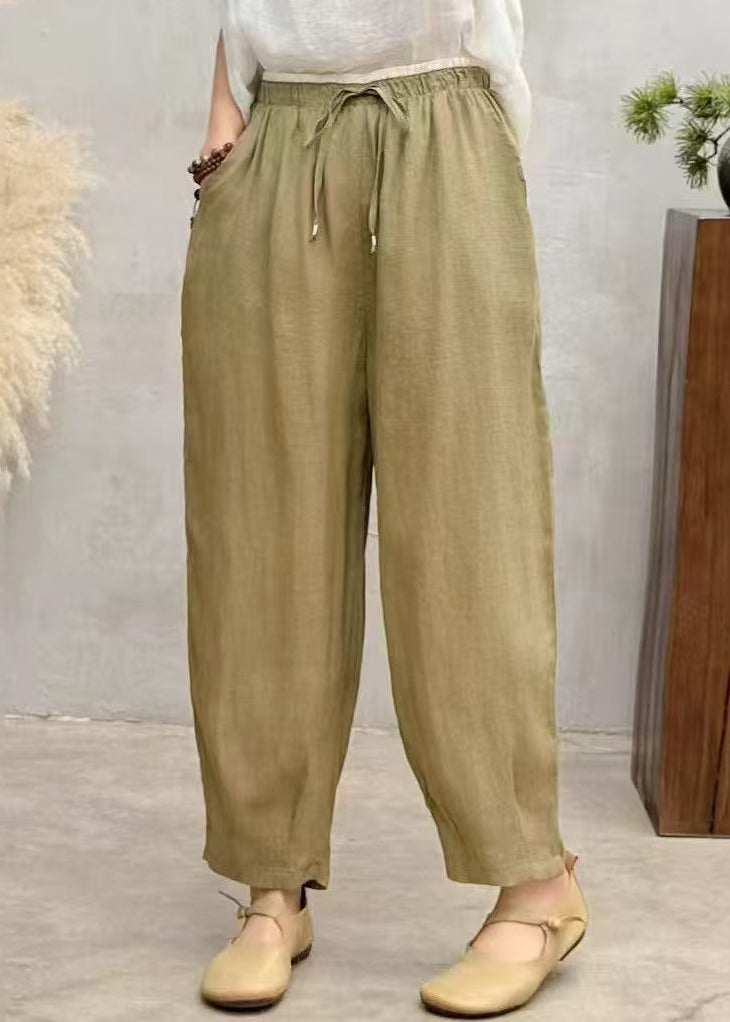 Pantalon d'été surdimensionné en lin marron simple sarouel