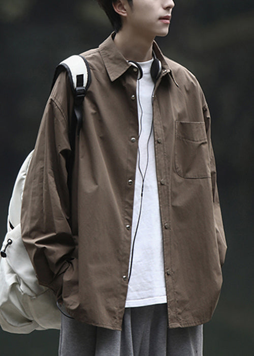 Männer Einfache Peter Brown Hemden Pan Kragen Baumwolle Frühling