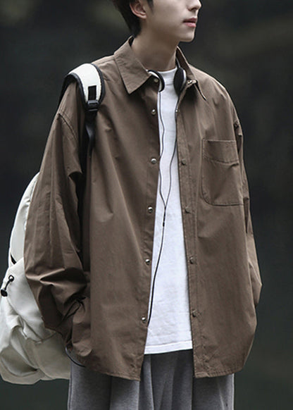 Männer Einfache Peter Brown Hemden Pan Kragen Baumwolle Frühling